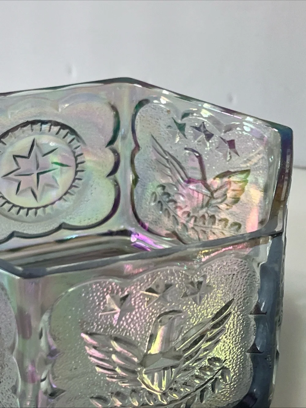 Indiana Glass Iridescent Carnival Glass Lidded Trinket Box
